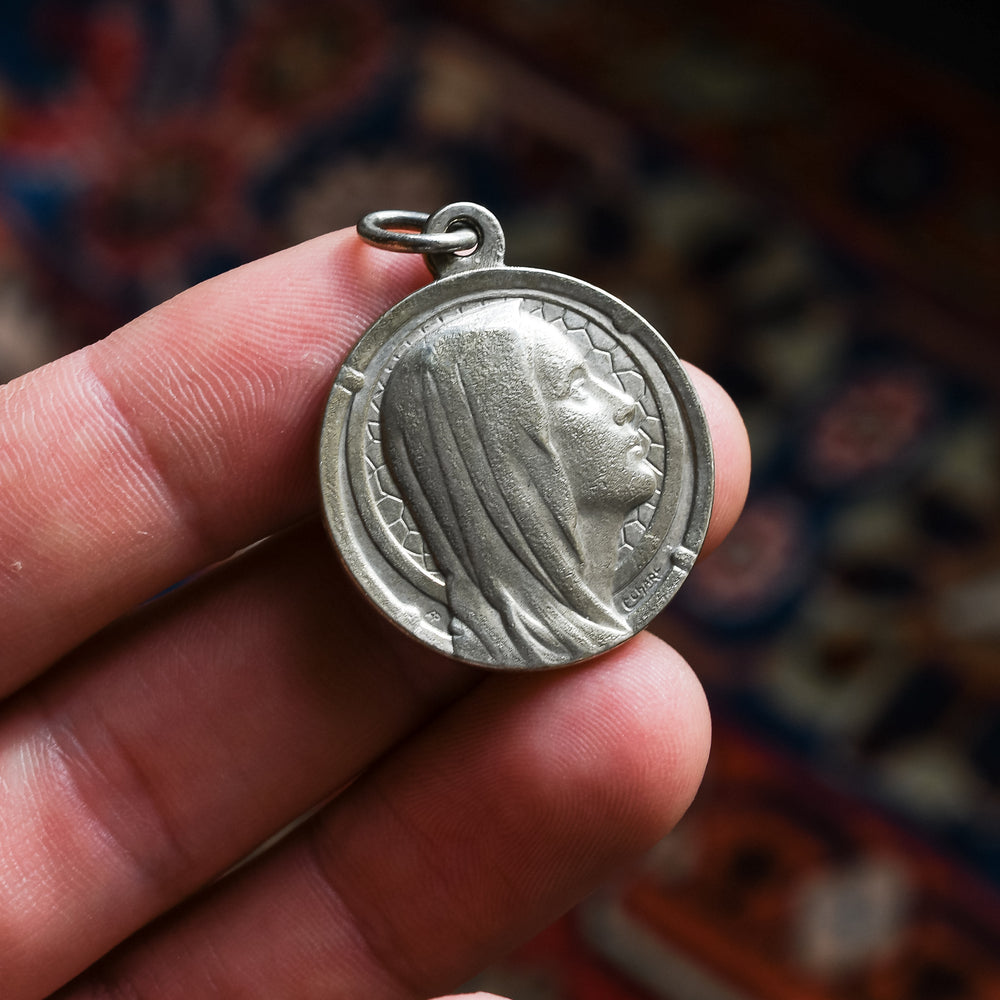 Art Deco Our Lady of Lourdes Virgin Mary Medallion