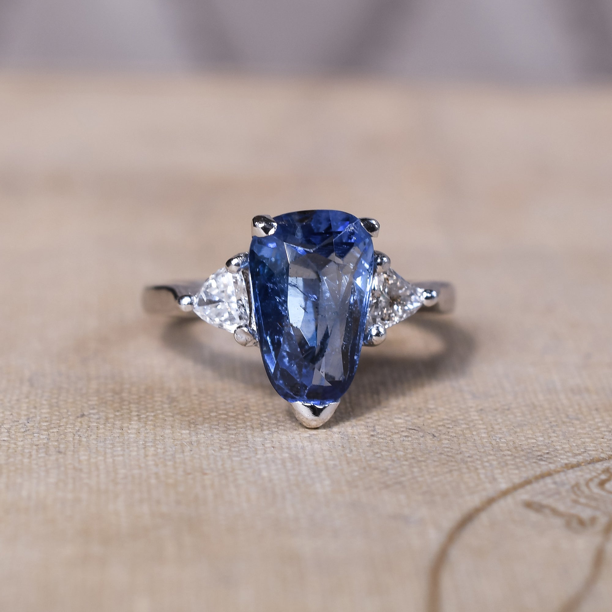 Vintage Ceylon Sapphire Diamond Trilogy Ring - Main Image