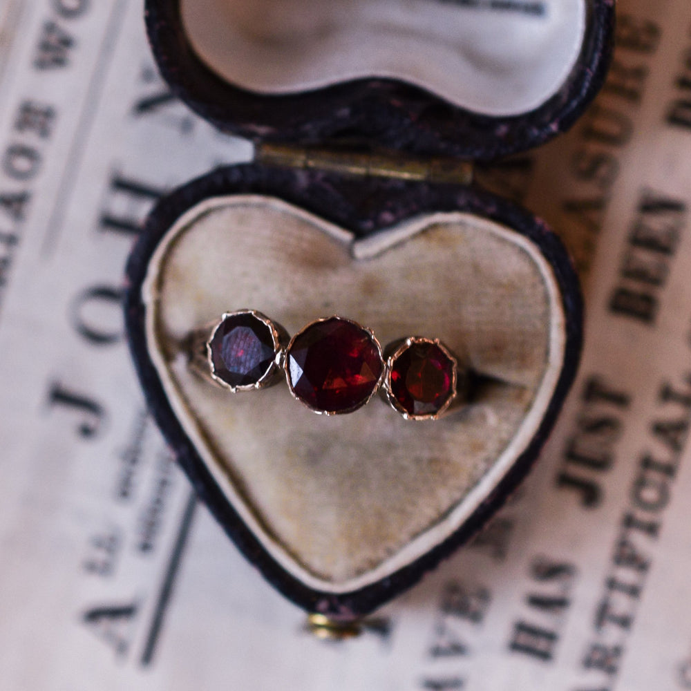 Georgian Flat-Cut Garnet Three-Stone Ring