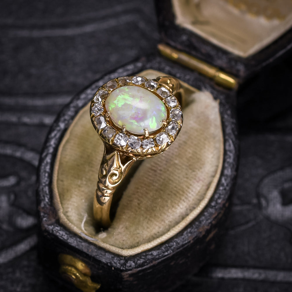 Late Victorian Opal & Peruzzi Diamond Cluster Ring