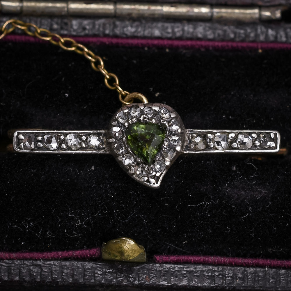 Victorian Tourmaline & Diamond Witches Heart Brooch