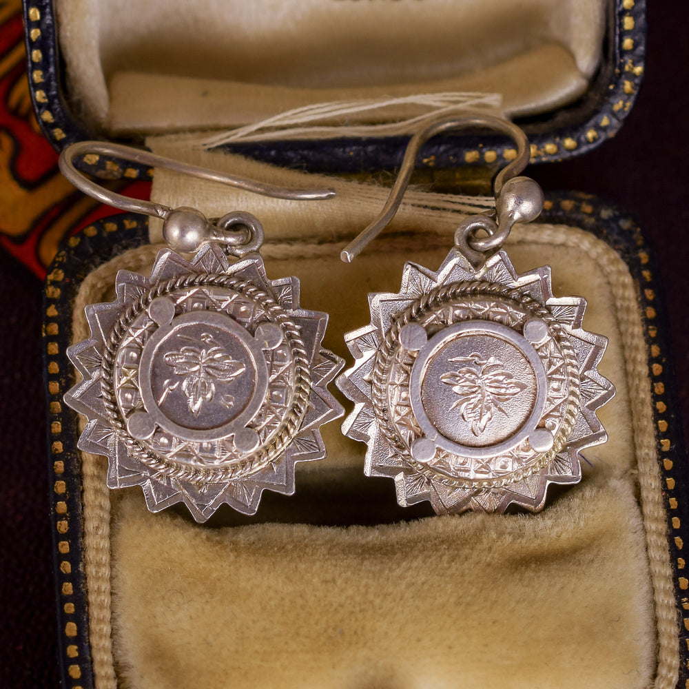 Victorian Silver Ivy & Sun Earrings