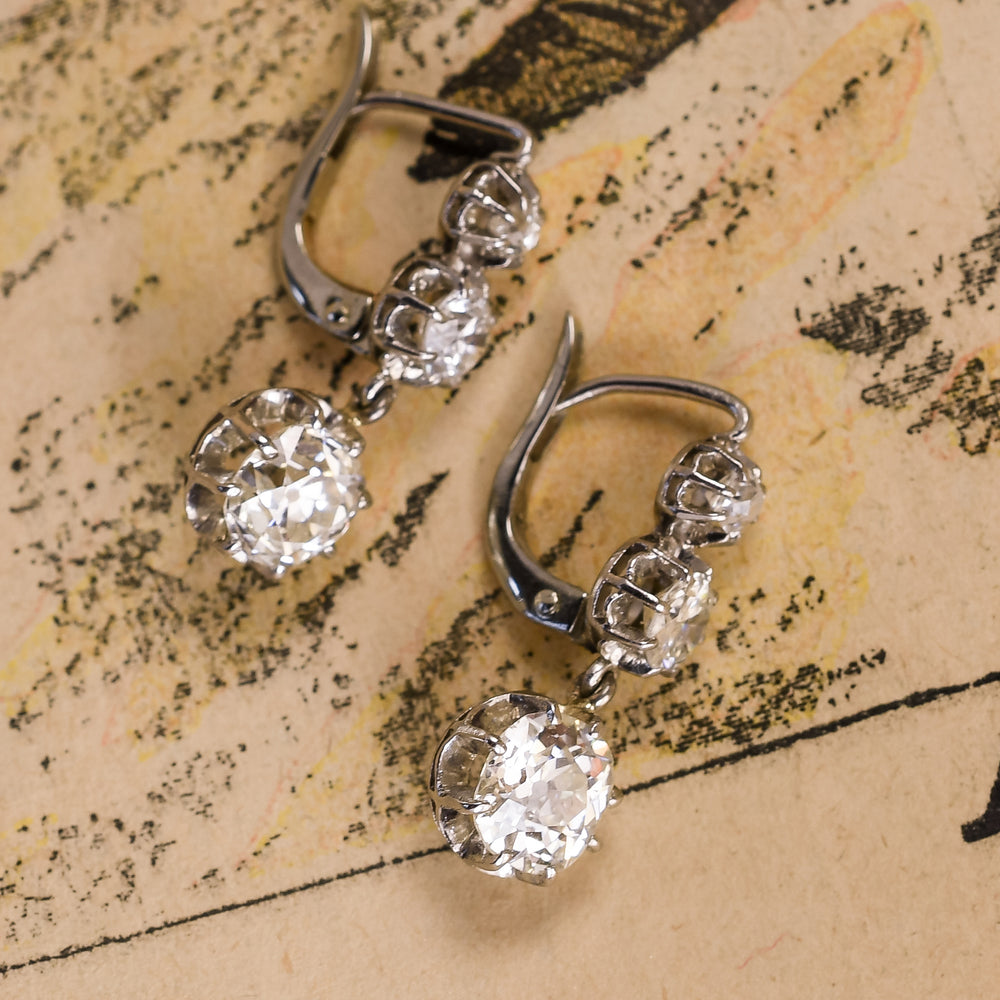 Art Deco 3.30ct Diamond Trilogy Lever-Back Earrings