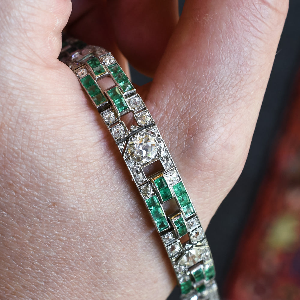 Art Deco Diamond & Emerald Bracelet