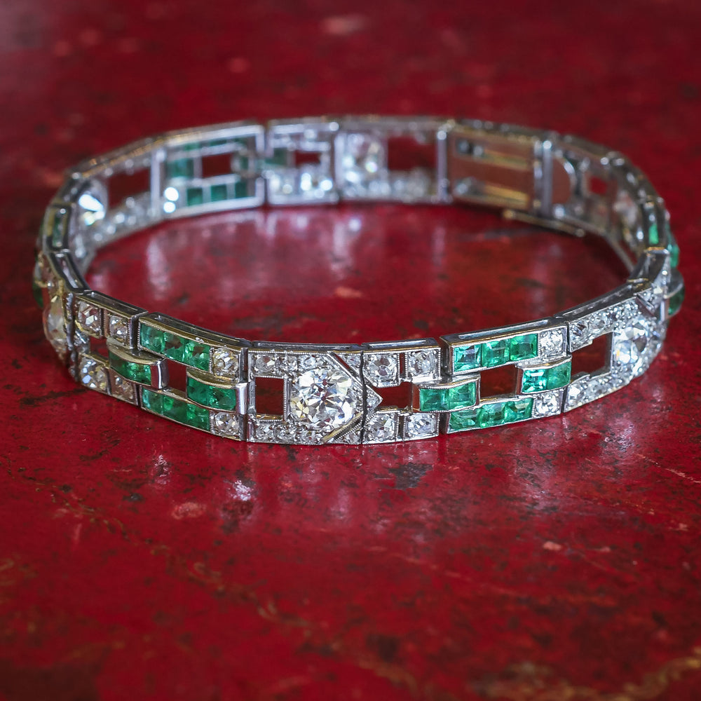 Art Deco Diamond & Emerald Bracelet