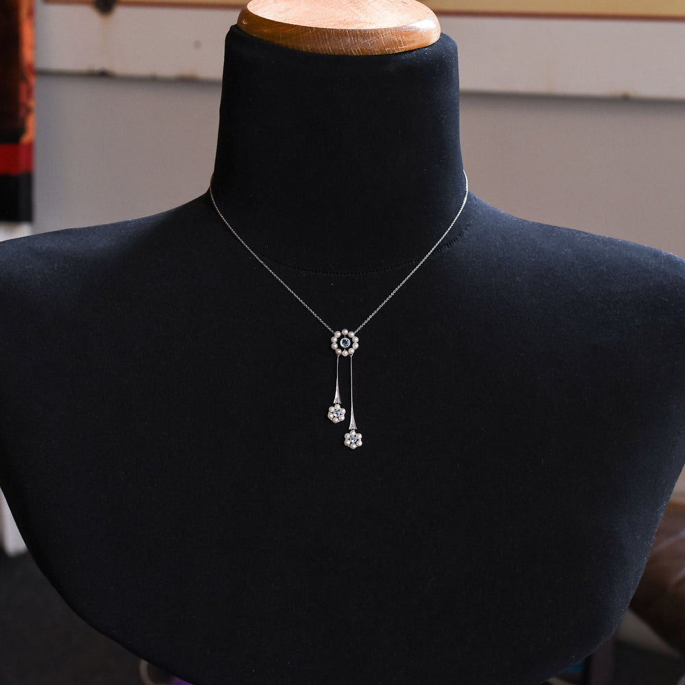 Edwardian Aquamarine & Pearl Negligee Necklace