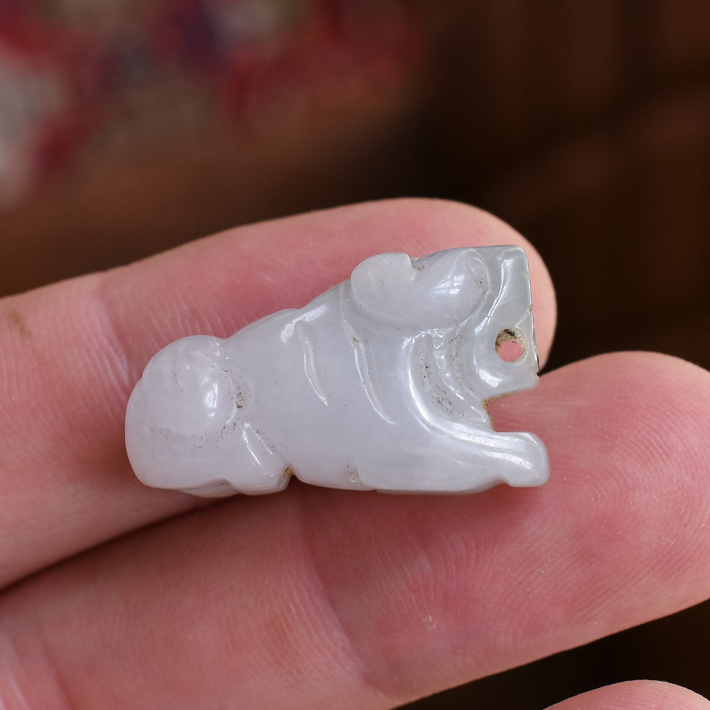 Victorian Carved Mutton Fat Jade Guard Dog Pendant