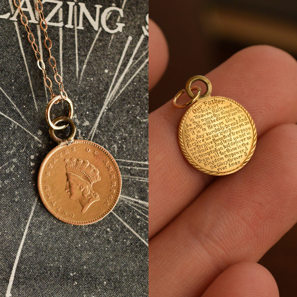 Mid-Victorian Lord's Prayer Gold Liberty Dollar Pendant