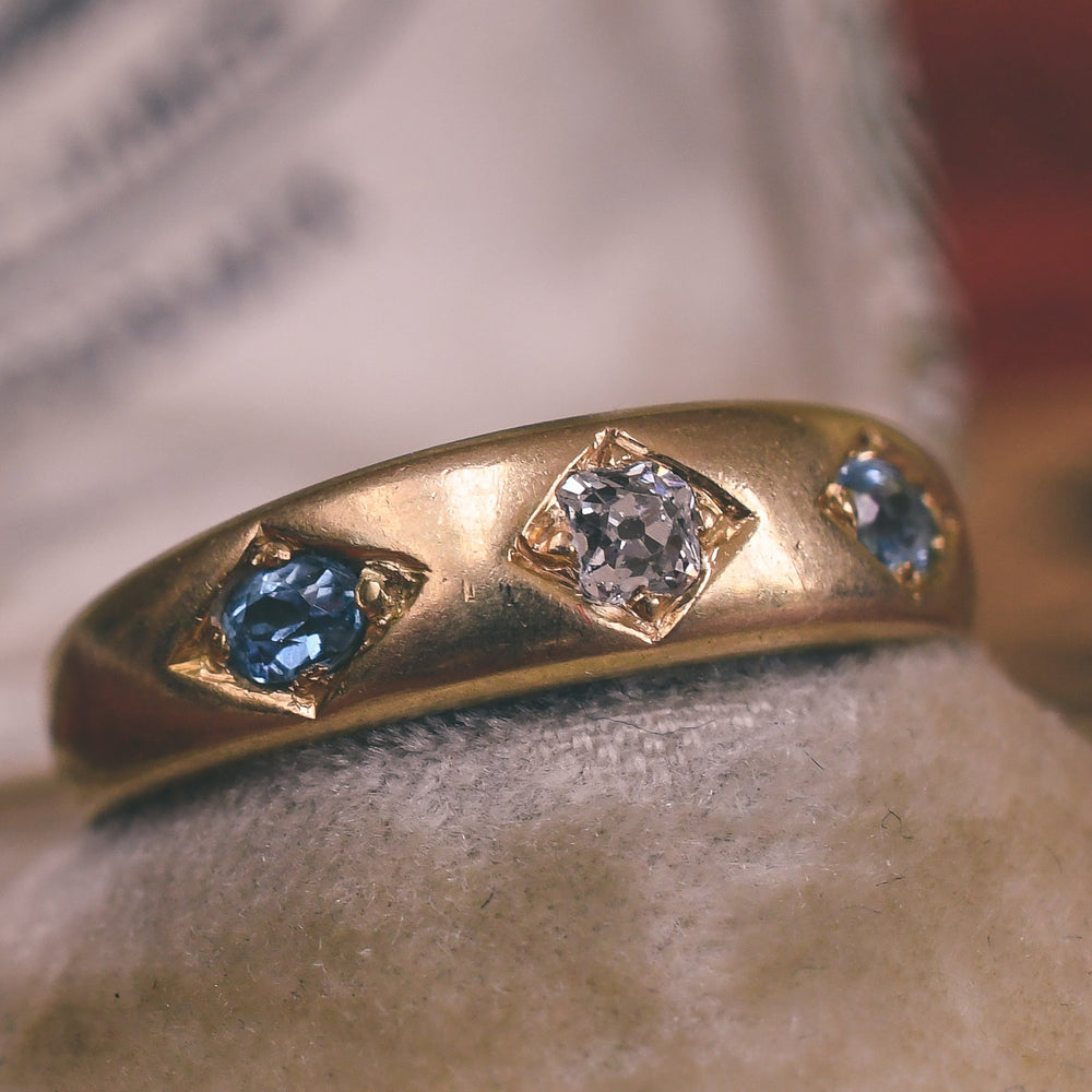 Mid-Victorian Diamond & Aquamarine Gypsy Ring