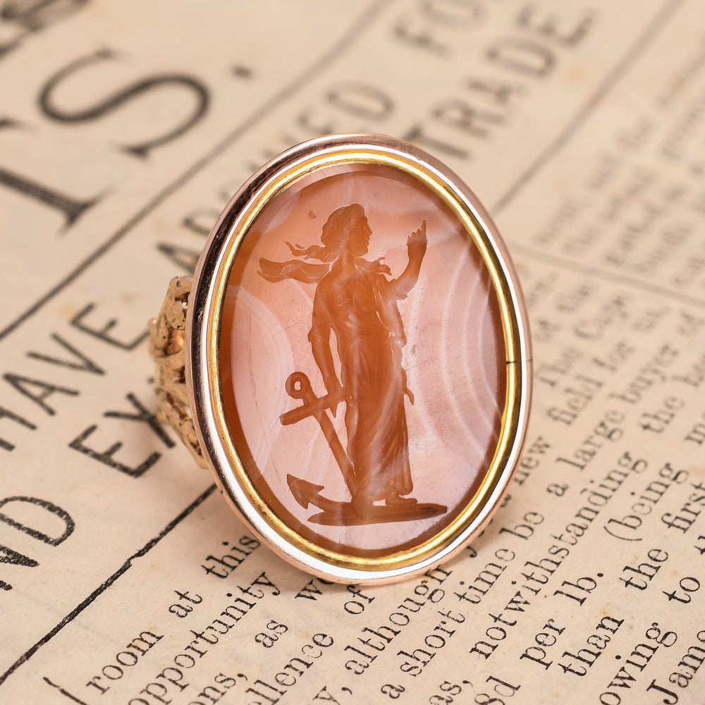 Georgian Laetitia Intaglio Banded Agate Signet Ring