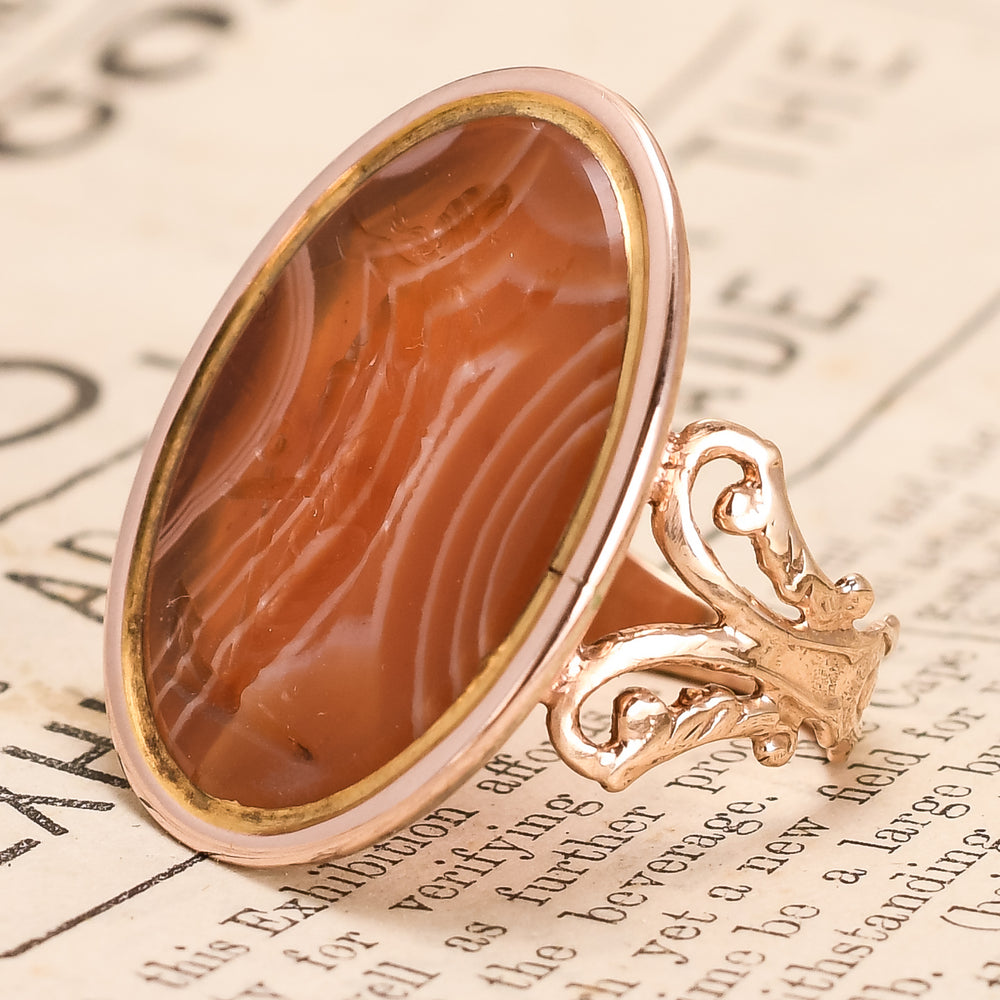 Georgian Laetitia Intaglio Banded Agate Signet Ring