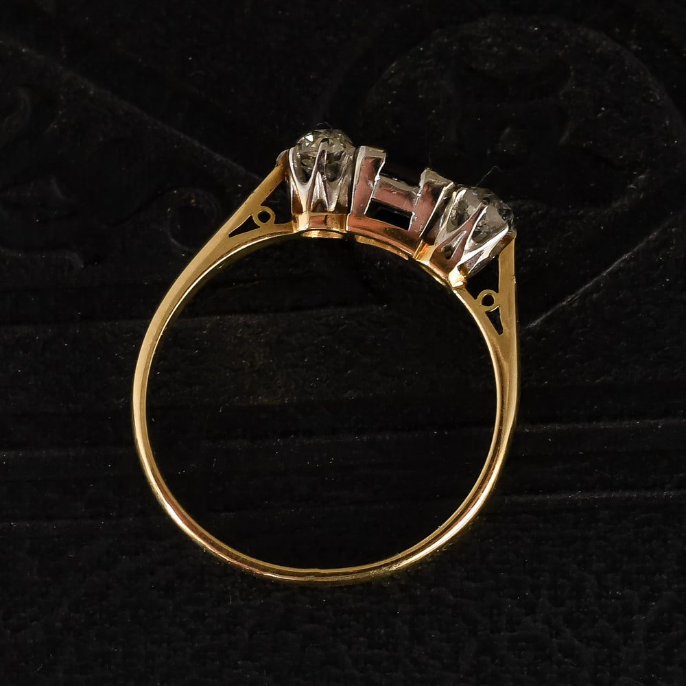 Art Deco Square Sapphire & Diamond Trilogy Ring