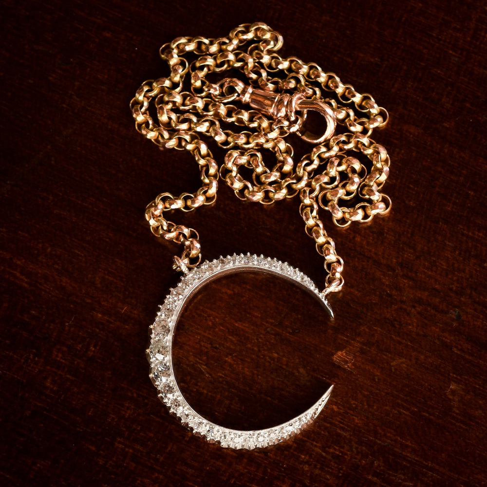 Victorian Diamond Crescent Moon Necklace