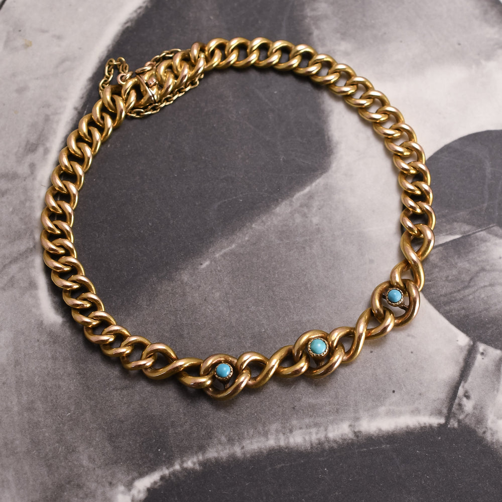 Late Victorian 18k Gold Turquoise Curb-Link Bracelet