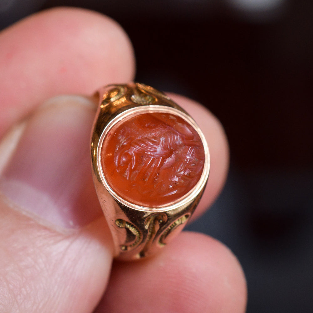 Victorian Signet Ring with Roman She-Wolf Intaglio