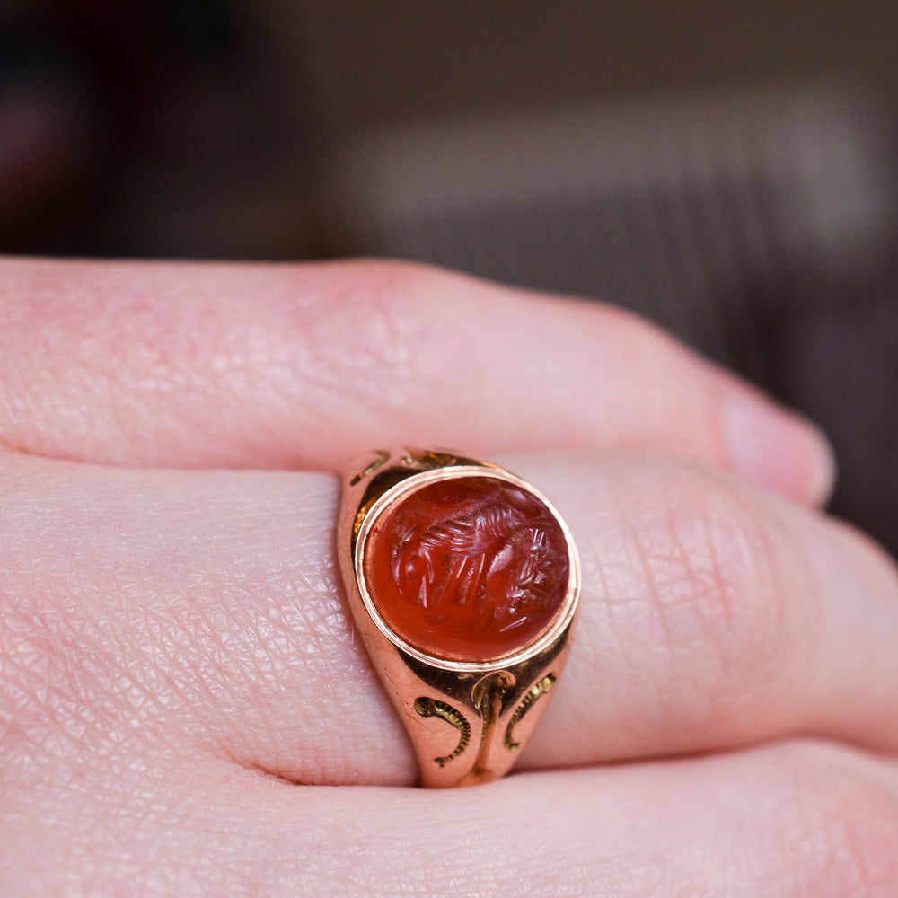 Victorian Signet Ring with Roman She-Wolf Intaglio