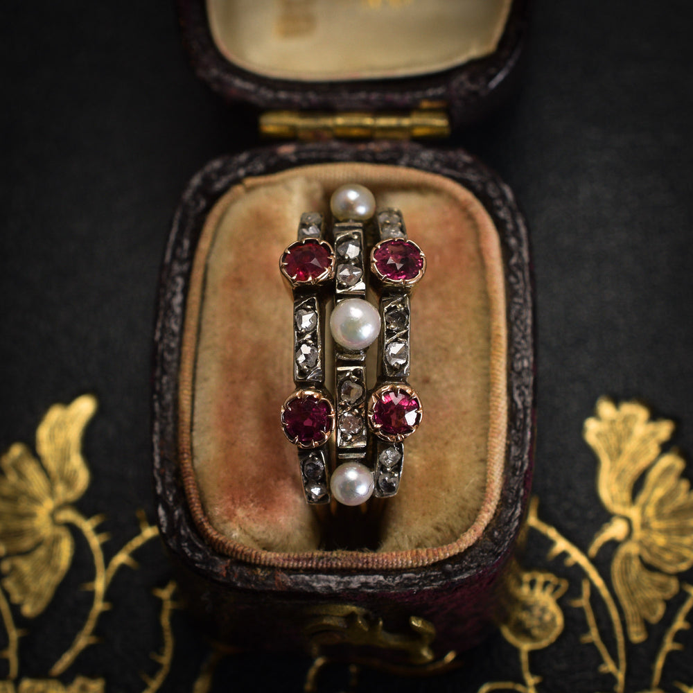 Victorian Ruby Diamond & Pearl Harem Ring