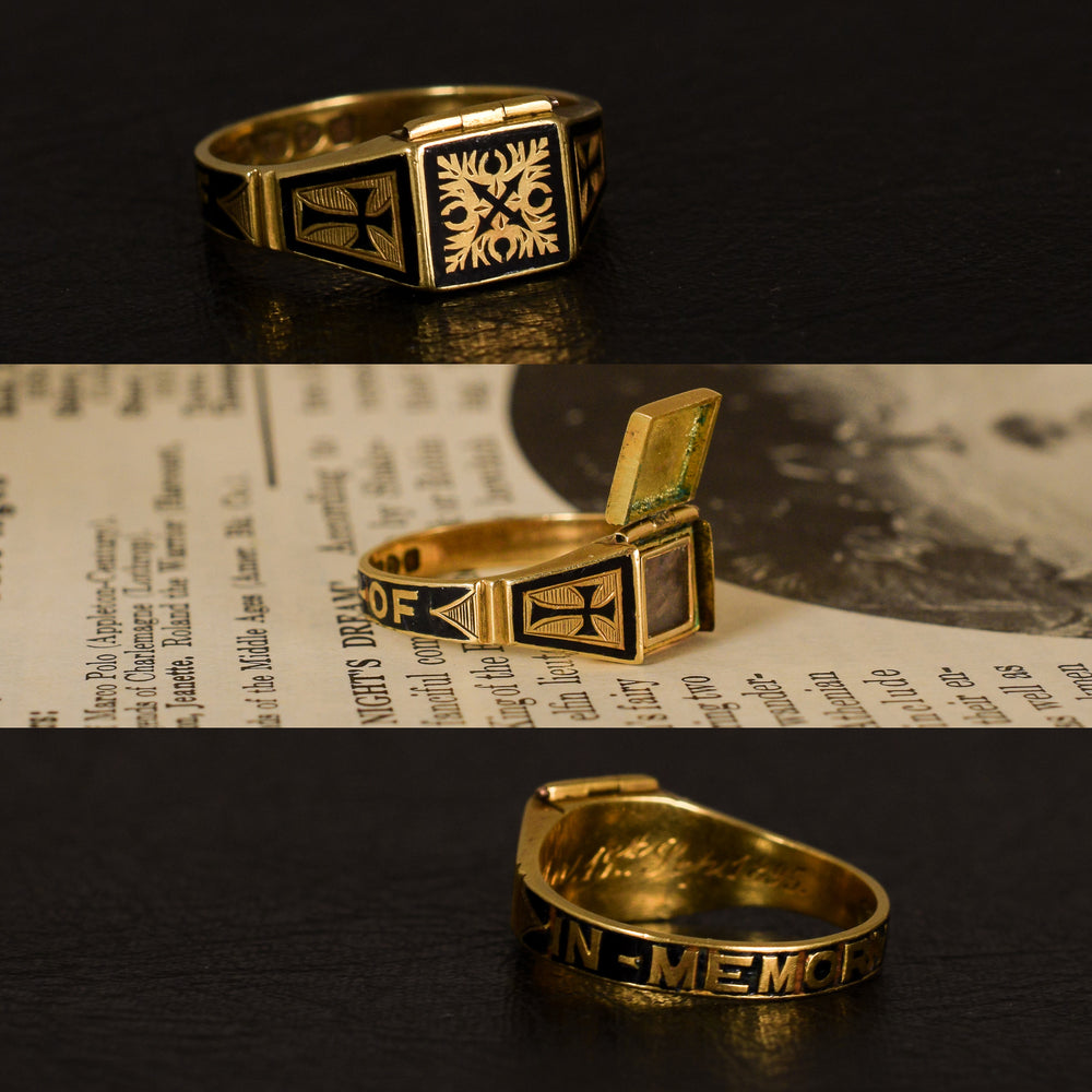 Late Victorian IN MEMORY OF Locket Mourning Ring