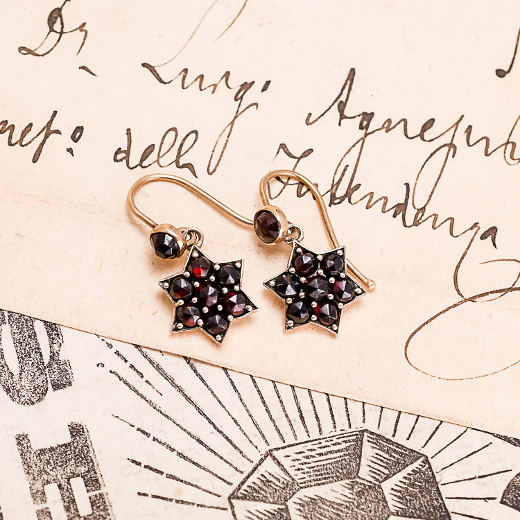 Victorian Bohemian Garnet Star Earrings