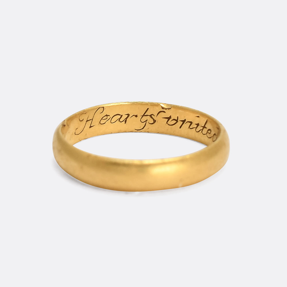 18th Century Gold Posy Ring Hearyts United Live Contented