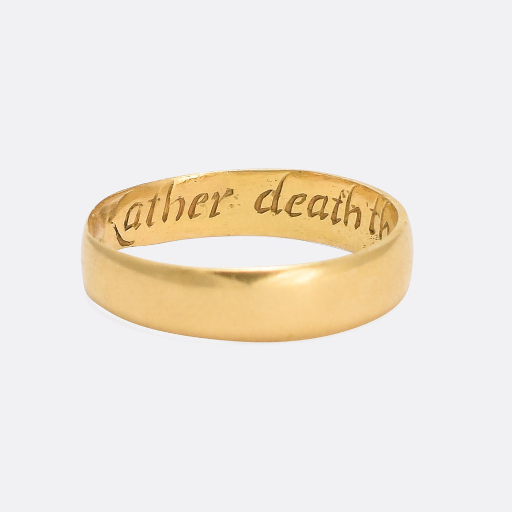 18th Century Gold Posy Ring Rather death then faulse of faythe