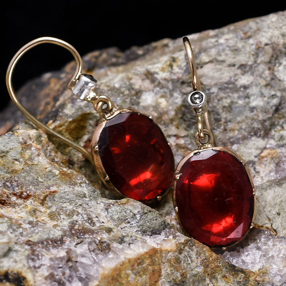 Georgian Garnet Paste & Diamond Earrings