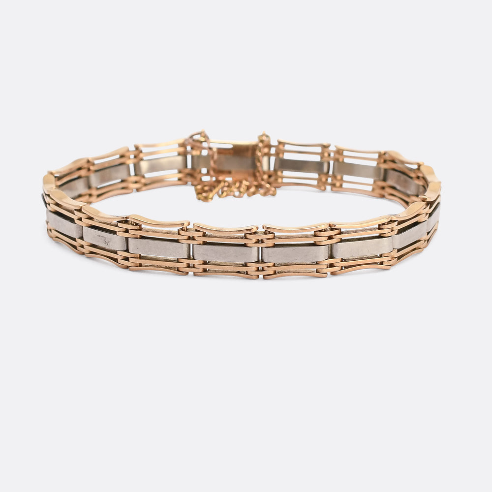 Edwardian Bi-Metal 15k Gold & Platinum Gate-Link Bracelet