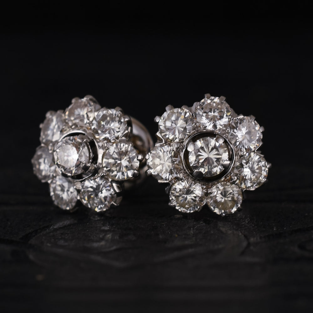 1930s 3.44ct Diamond Flower Earrings