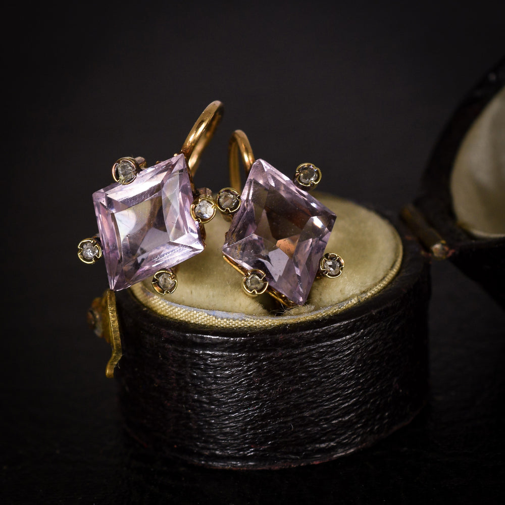 Victorian Amethyst & Diamond Leverback Earrings