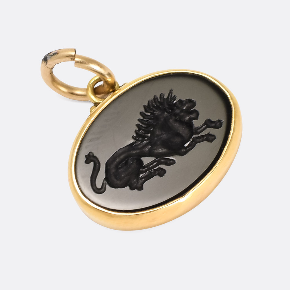 1920s Onyx Lion Intaglio Pendant