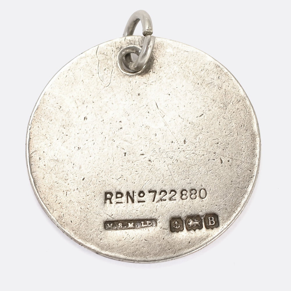 1920s Silver Enamel Pansy 'Good Luck' Pendant