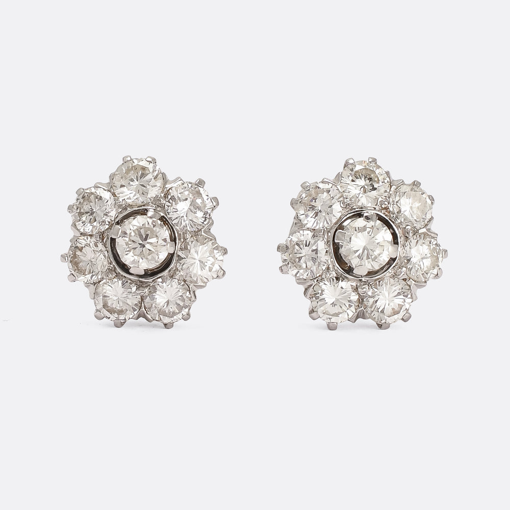 1930s 3.44ct Diamond Flower Earrings