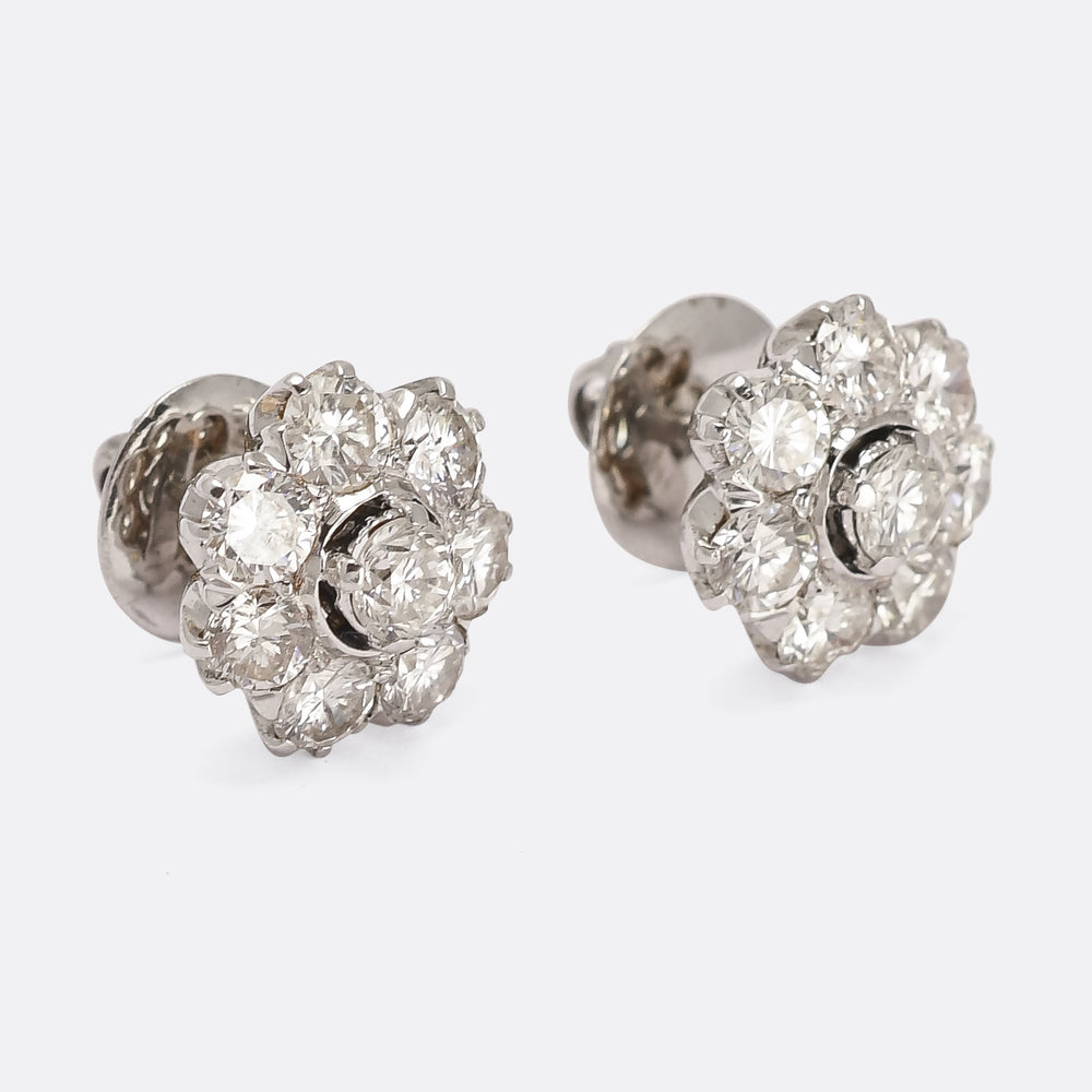1930s 3.44ct Diamond Flower Earrings