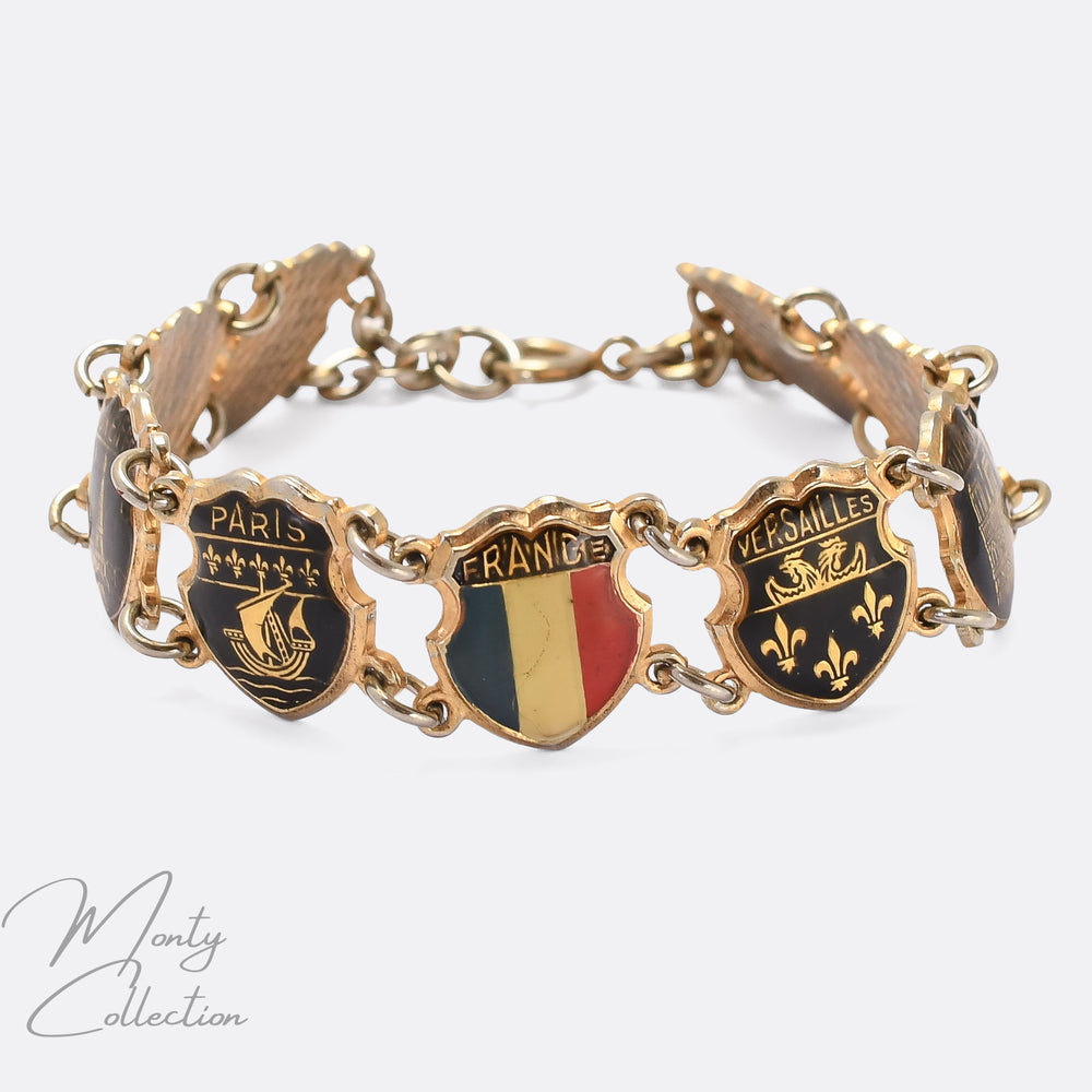 1930s Enamel PARIS Souvenir Bracelet