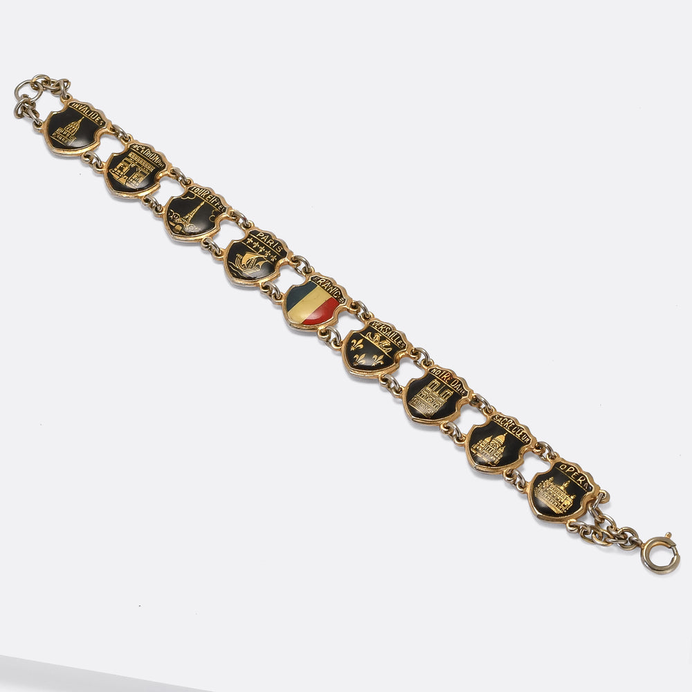 1930s Enamel PARIS Souvenir Bracelet