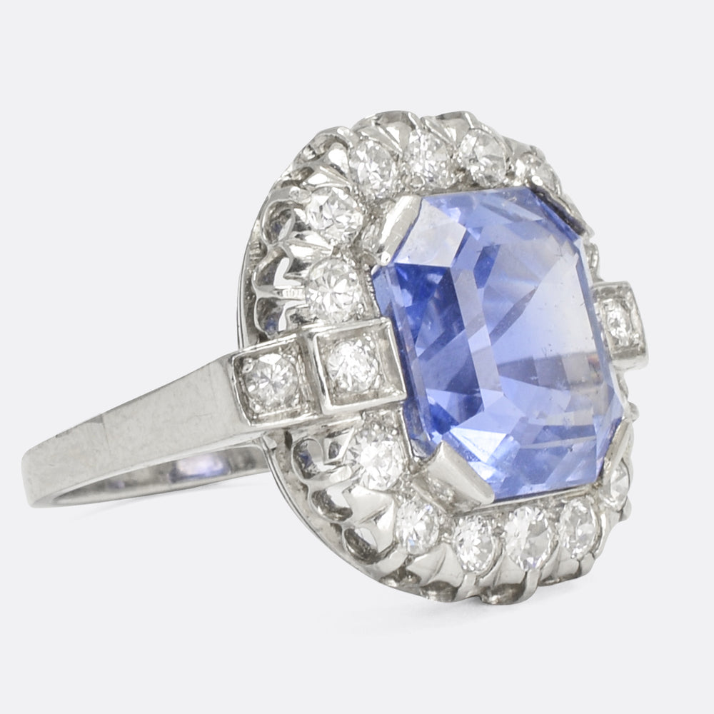 1930s Art Deco Ceylon Sapphire & Diamond Cluster Ring