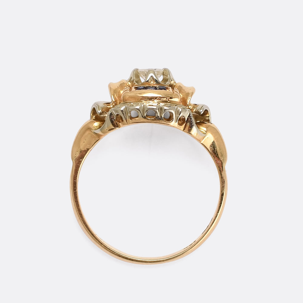 1940s Retro Diamond & Sapphire Cocktail Ring