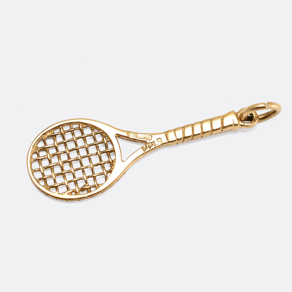 Charm America 14K Gold Tennis Racquet & Ball Charm - Solid Gold Hypoallergenic Jewelry Pendant