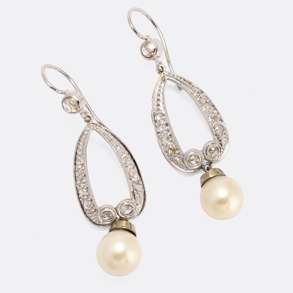 1950s Pearl & Diamond Acorn Earrings