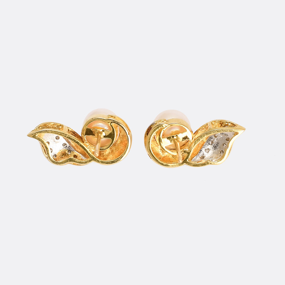 1950s Pearl & Diamond Swan Stud Earrings