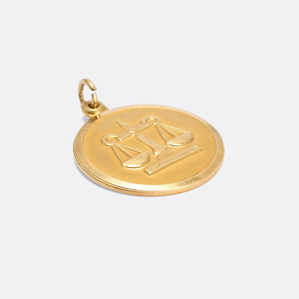 1960s Gold Libra Zodiac Pendant