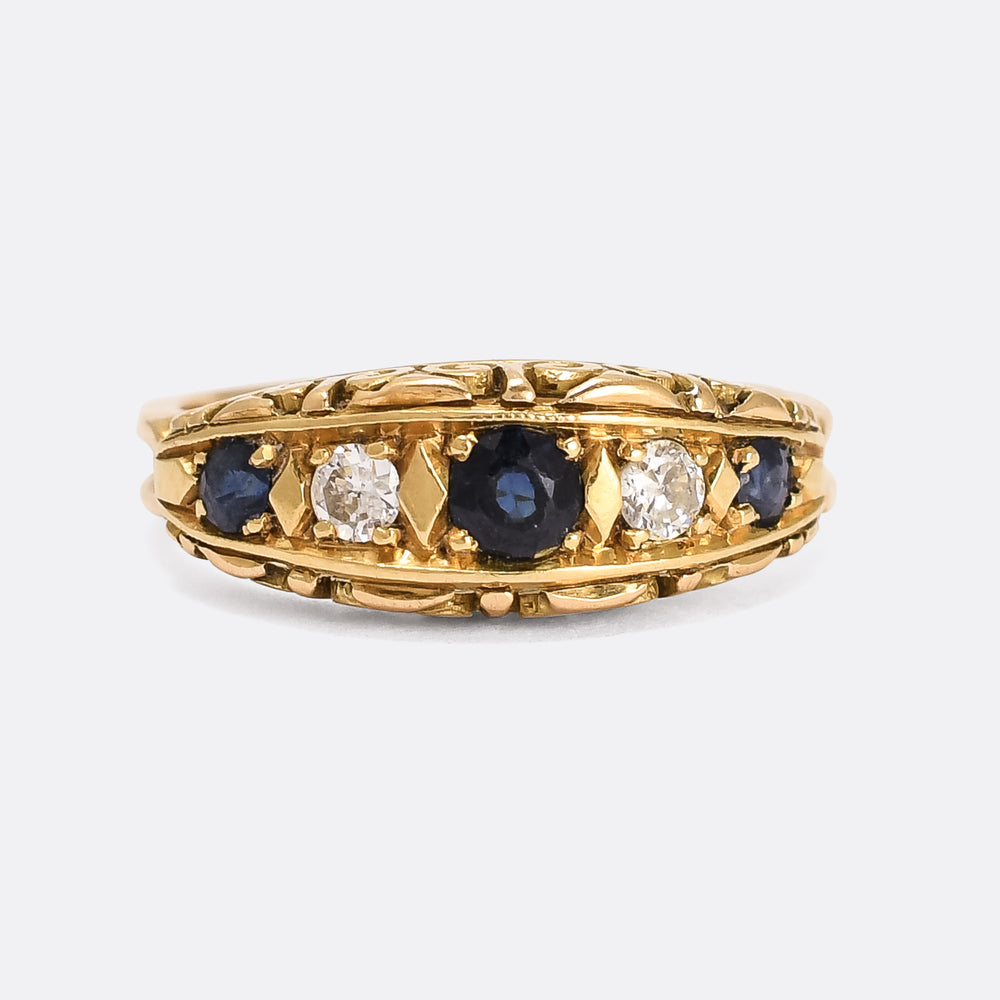 1960s Sapphire & Diamond Scrolled Boat Ring