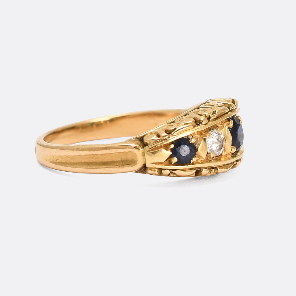 1960s Sapphire & Diamond Scrolled Boat Ring