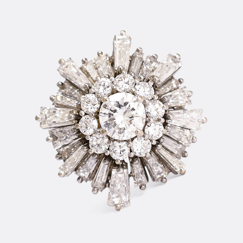 1970s 5.8ct Diamond Ballerina Cluster Ring