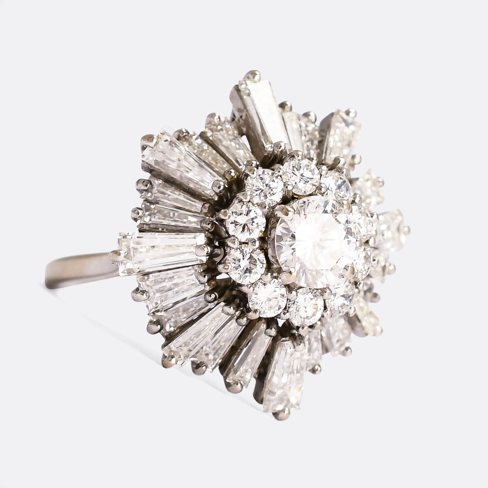 1970s 5.8ct Diamond Ballerina Cluster Ring