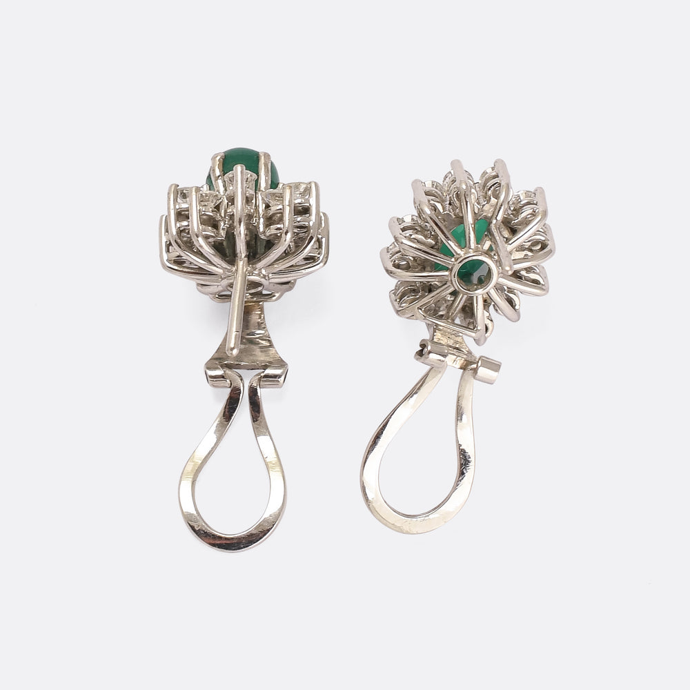 1980s Cabochon Emerald & Diamond Flower Earrings