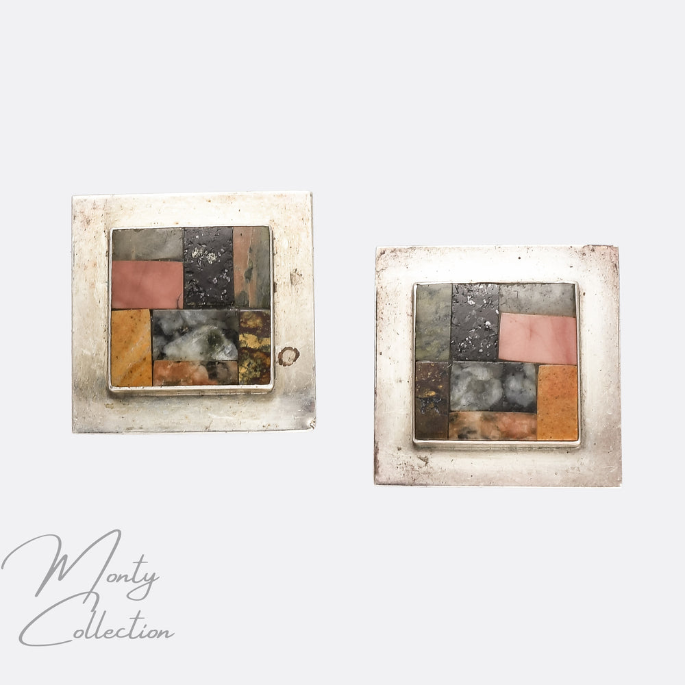 1980s Modernist Square Inlay Earrings