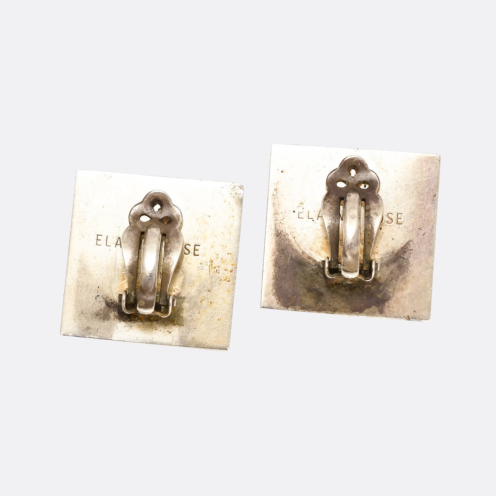 1980s Modernist Square Inlay Earrings