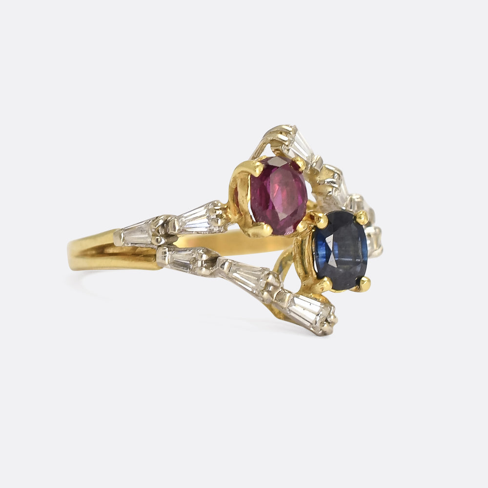 1980s Sapphire & Ruby Toi et Moi Ring