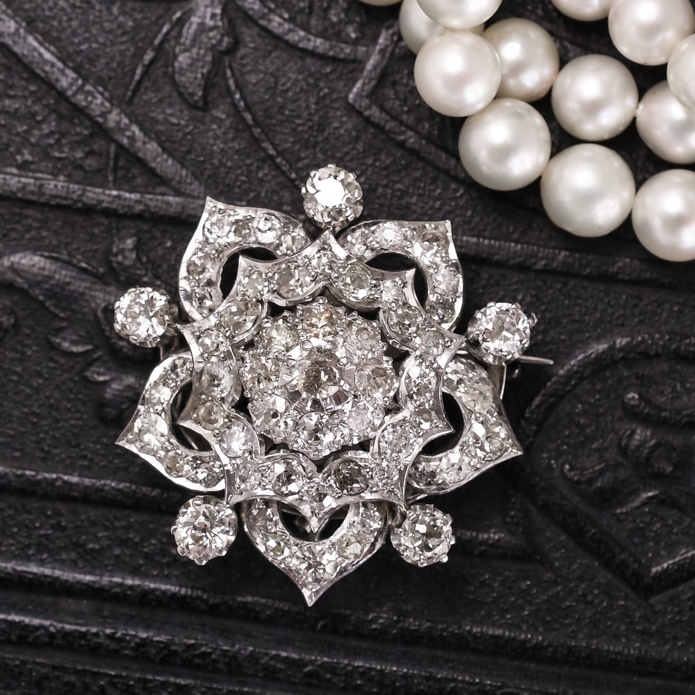 Art Deco Convertible Pearl & Old Cut Diamond Bracelet & Brooch